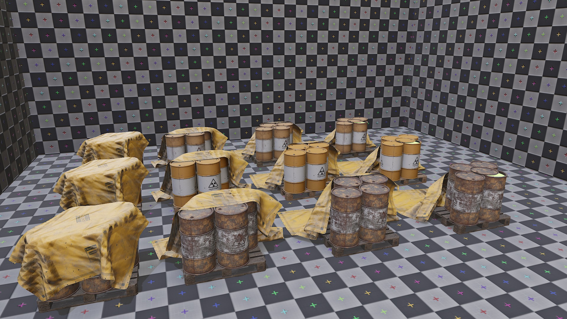 Covered barrels radiation Low-poly 3D model_10