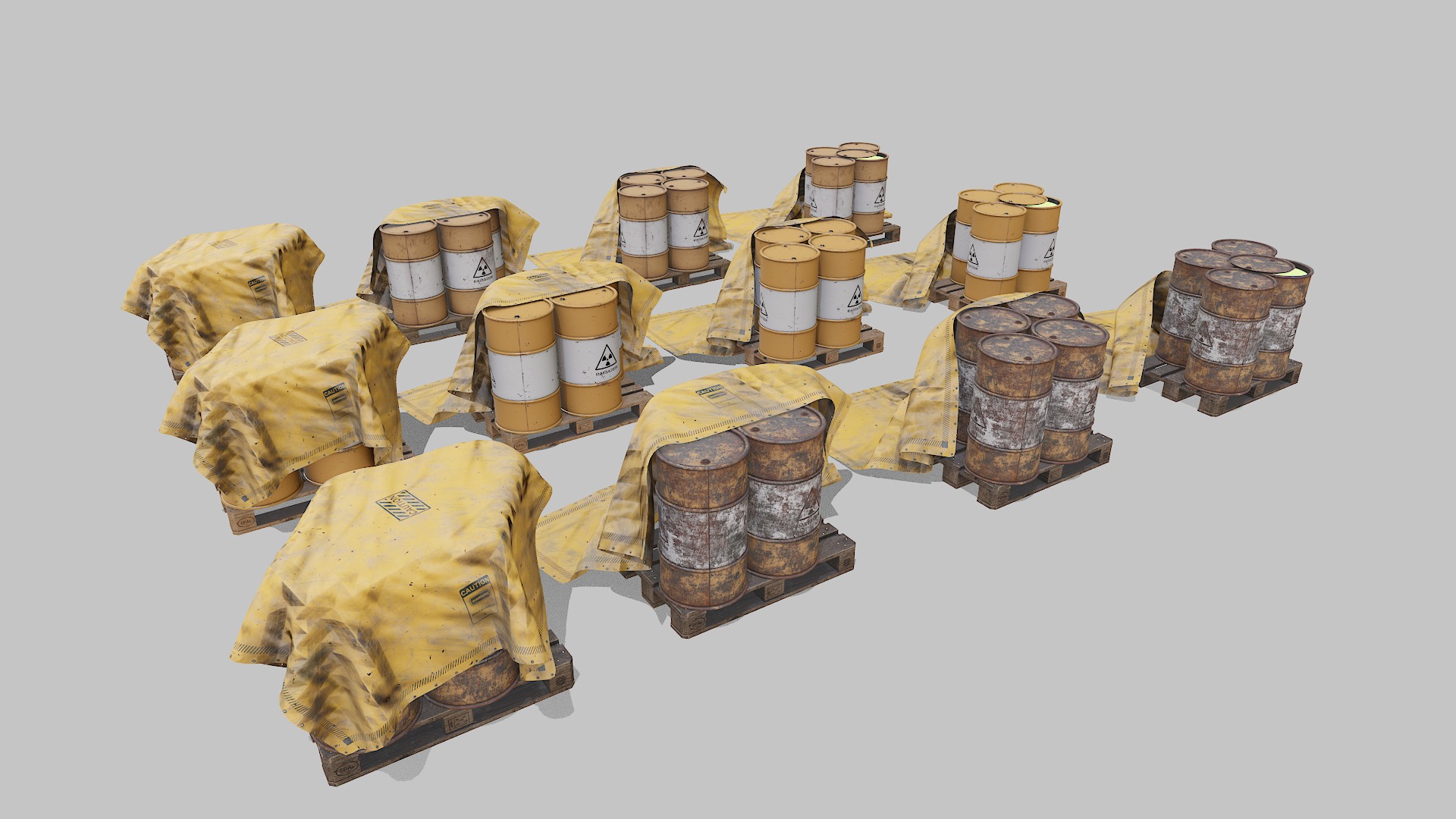 Covered barrels radiation Low-poly 3D model_4