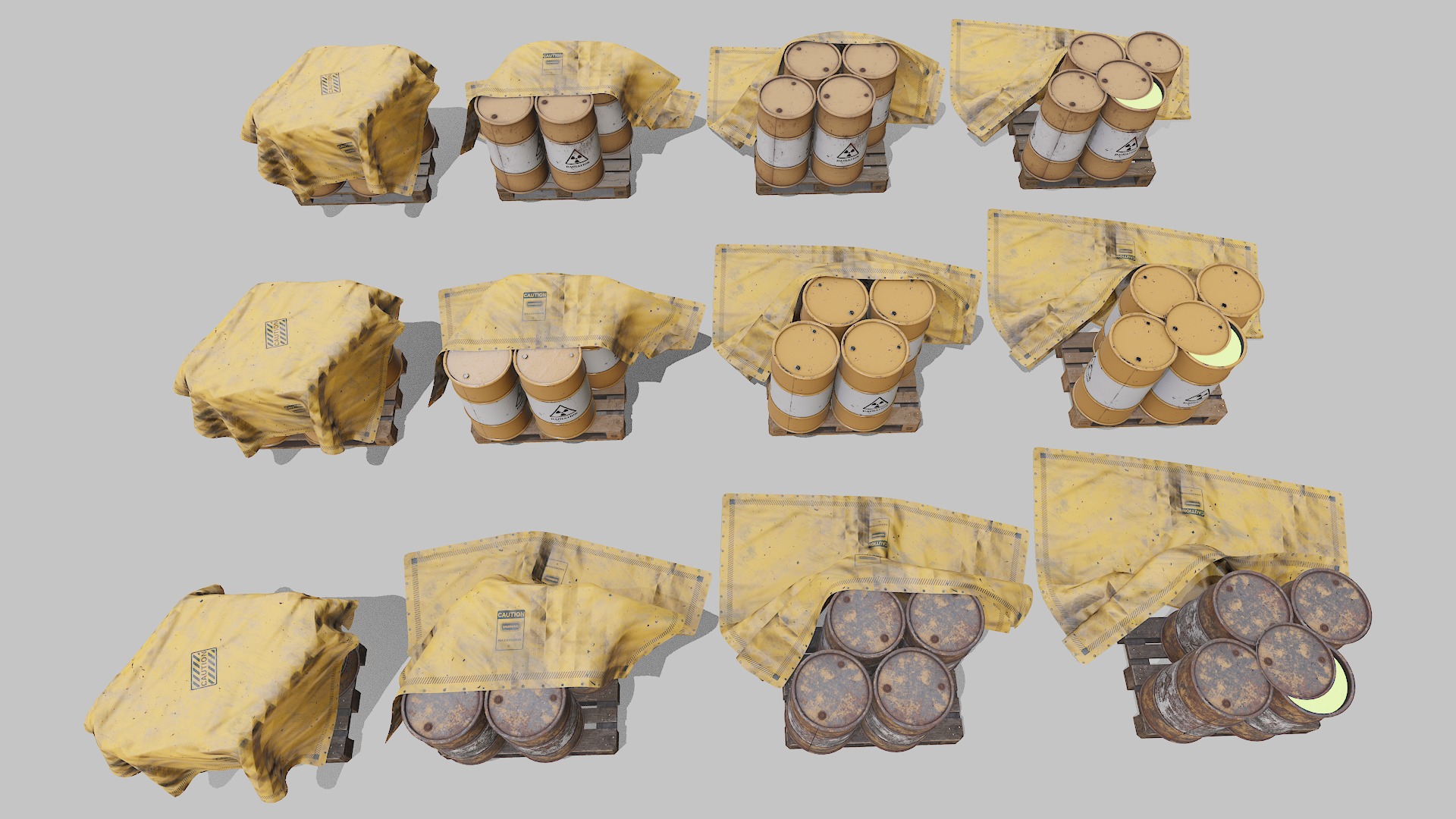 Covered barrels radiation Low-poly 3D model_8