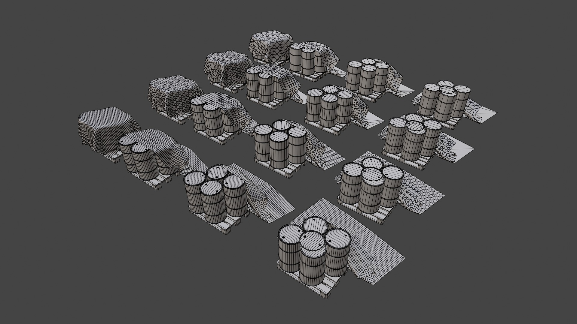 Covered barrels radiation Low-poly 3D model_13