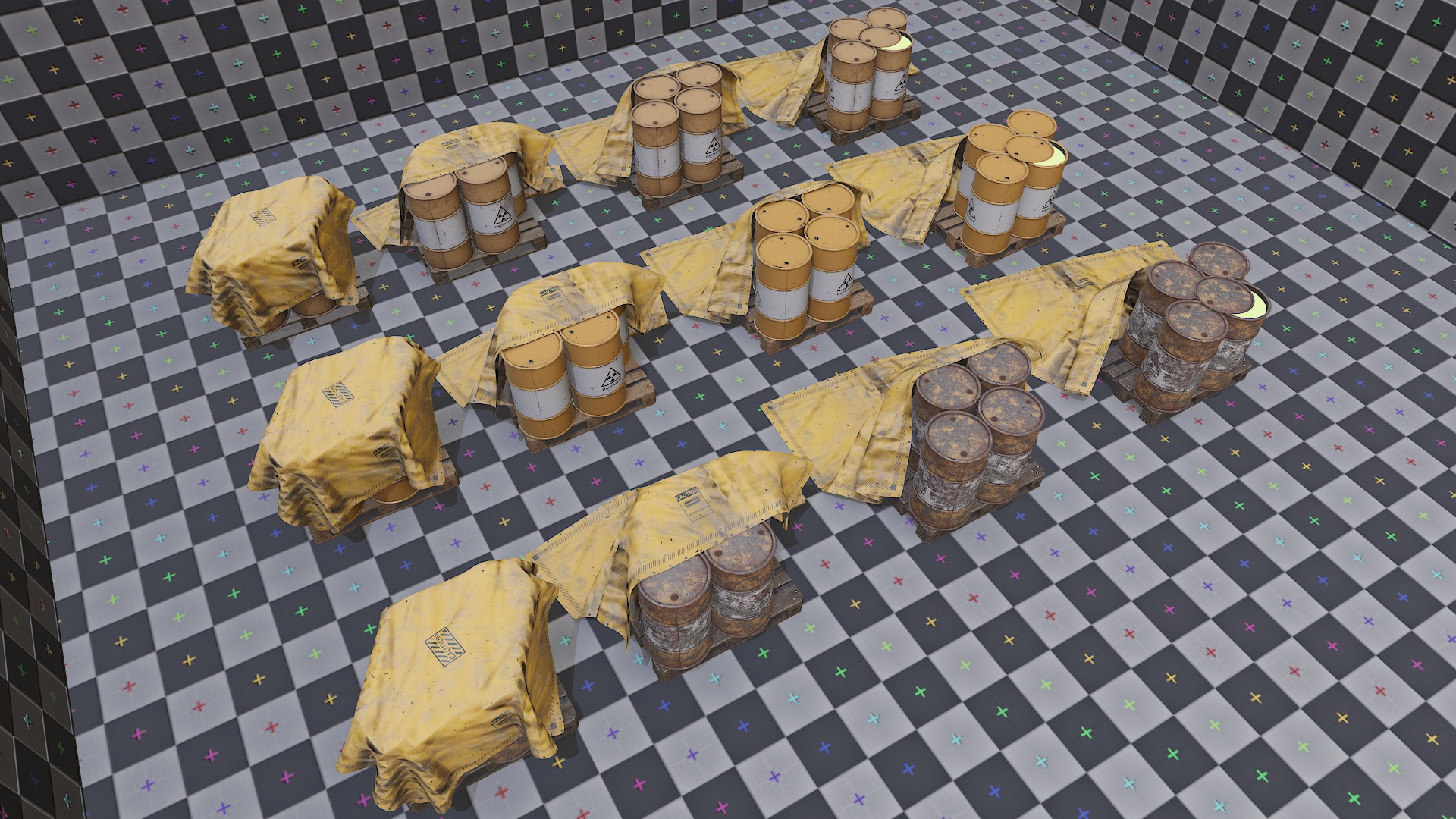 Covered barrels radiation Low-poly 3D model_12