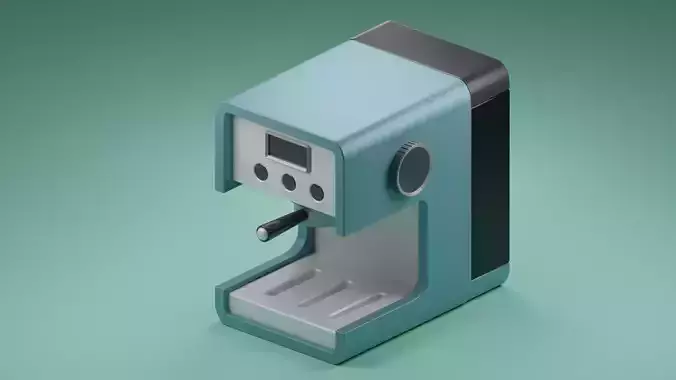 A stylized low poly mini coffee machine