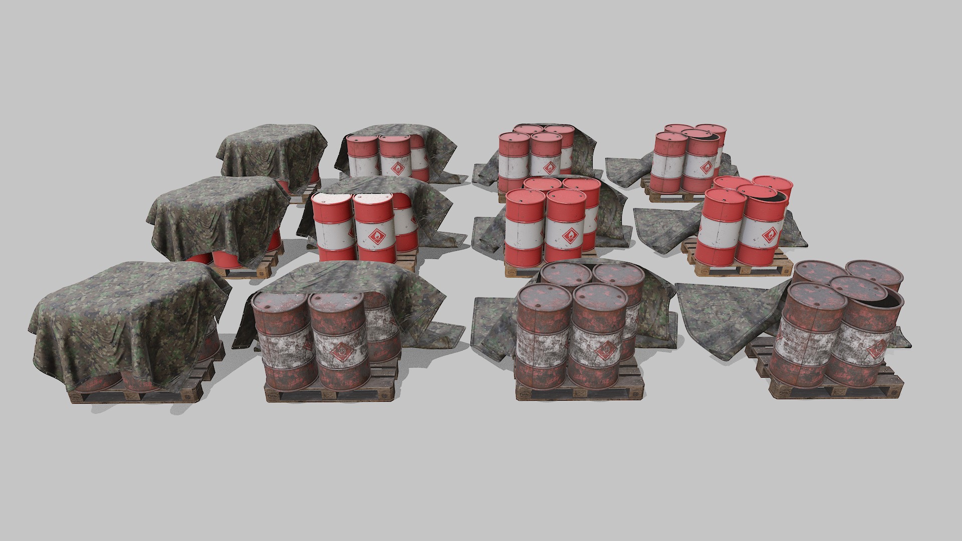 Covered barrels red Low-poly 3D model_5
