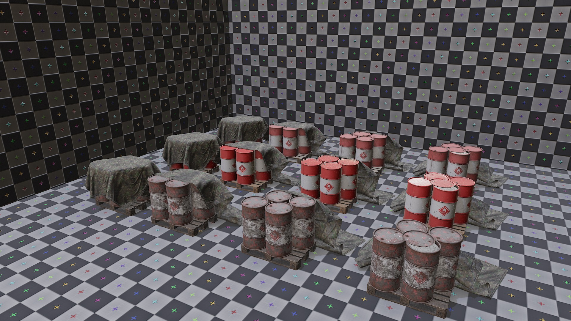 Covered barrels red Low-poly 3D model_9