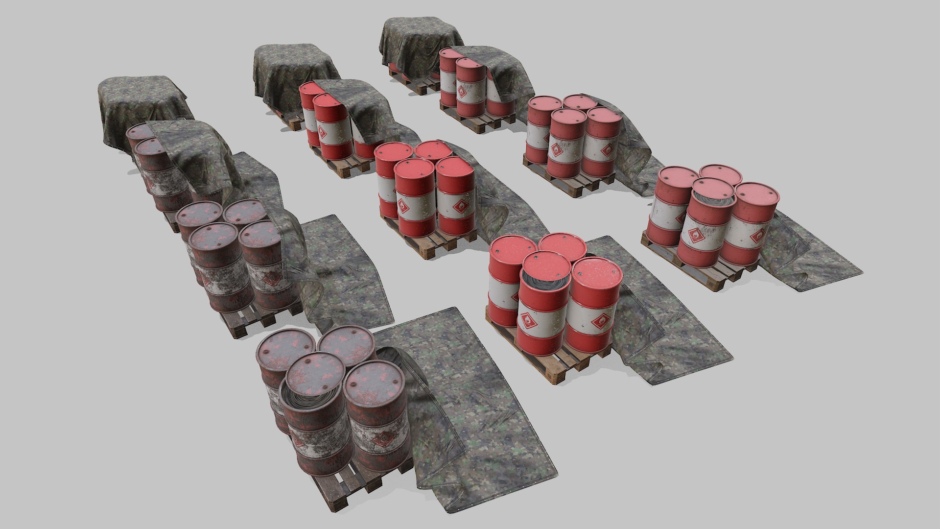 Covered barrels red Low-poly 3D model_7