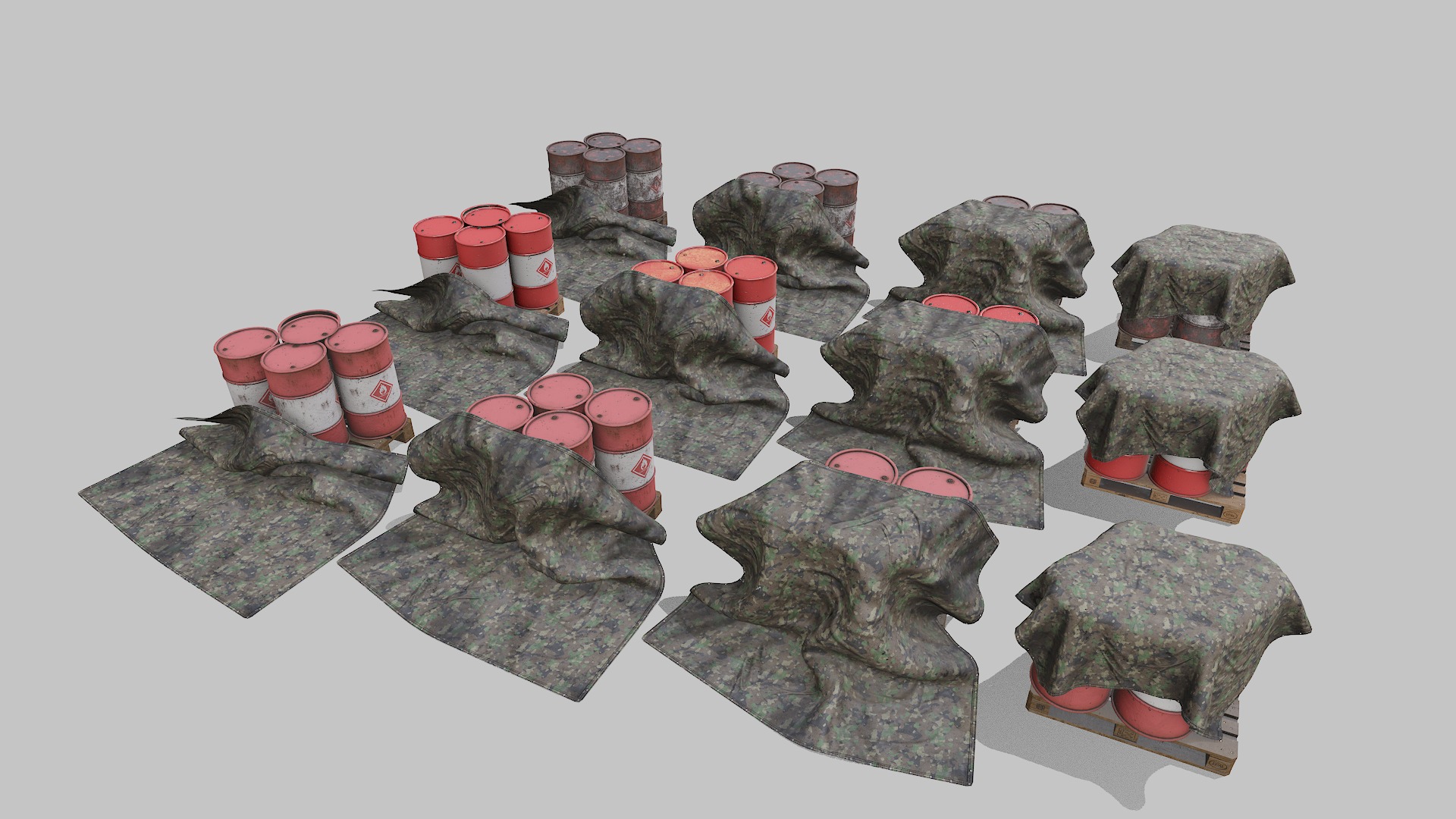 Covered barrels red Low-poly 3D model_6