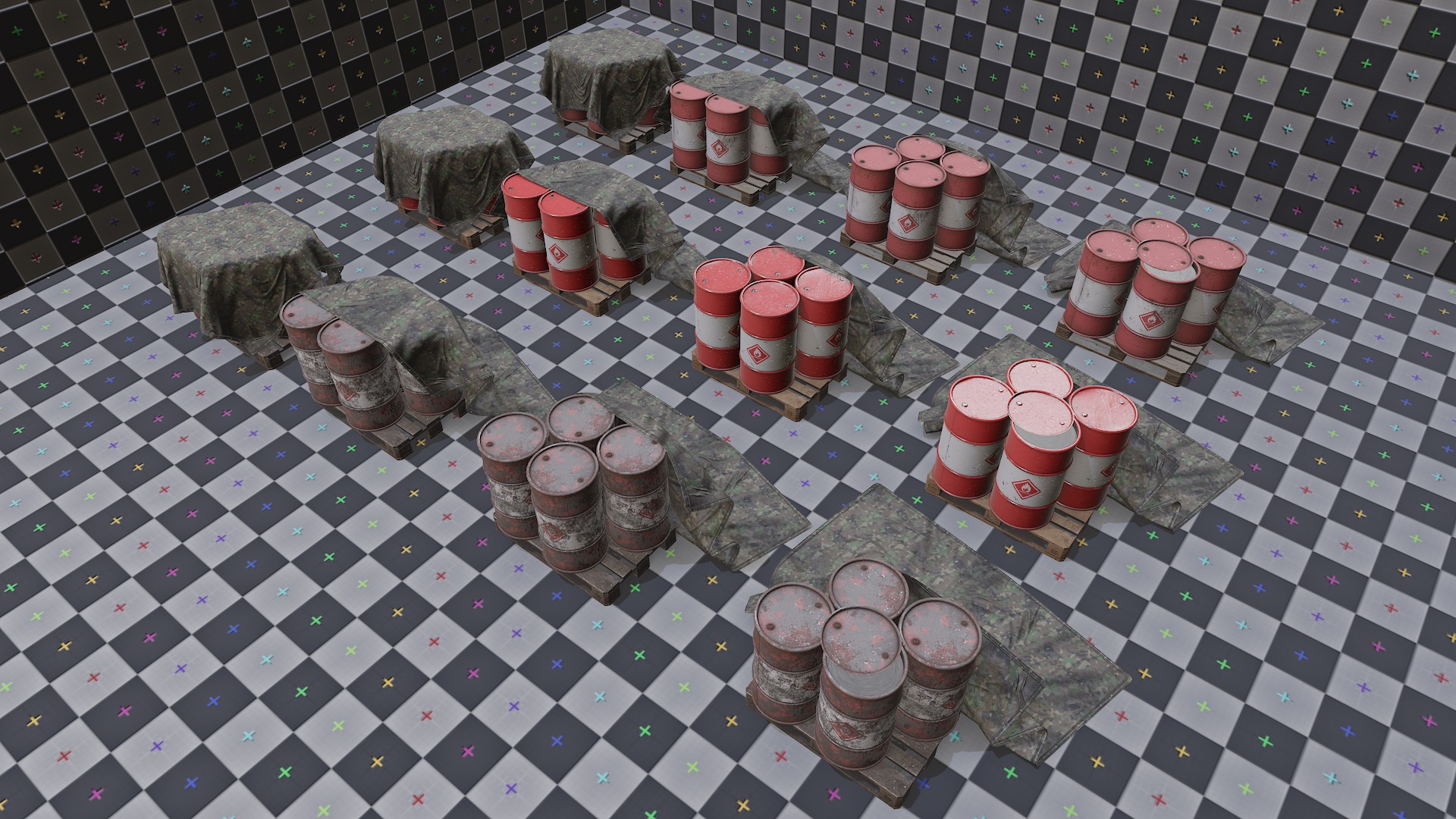 Covered barrels red Low-poly 3D model_12