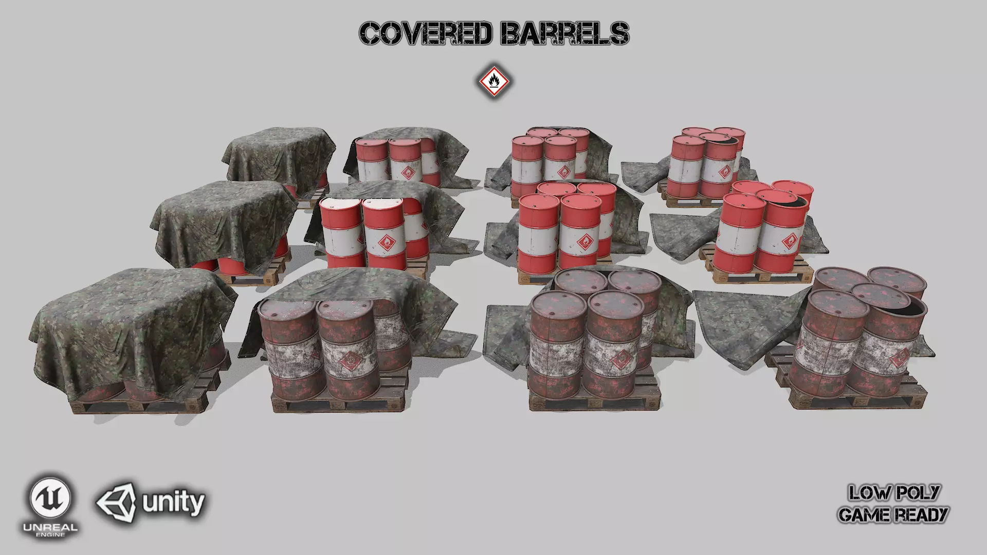 Covered barrels red Low-poly 3D model_0
