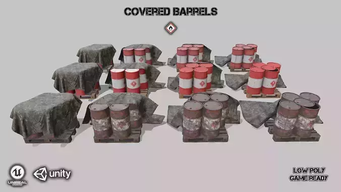Covered barrels red Low-poly 3D model