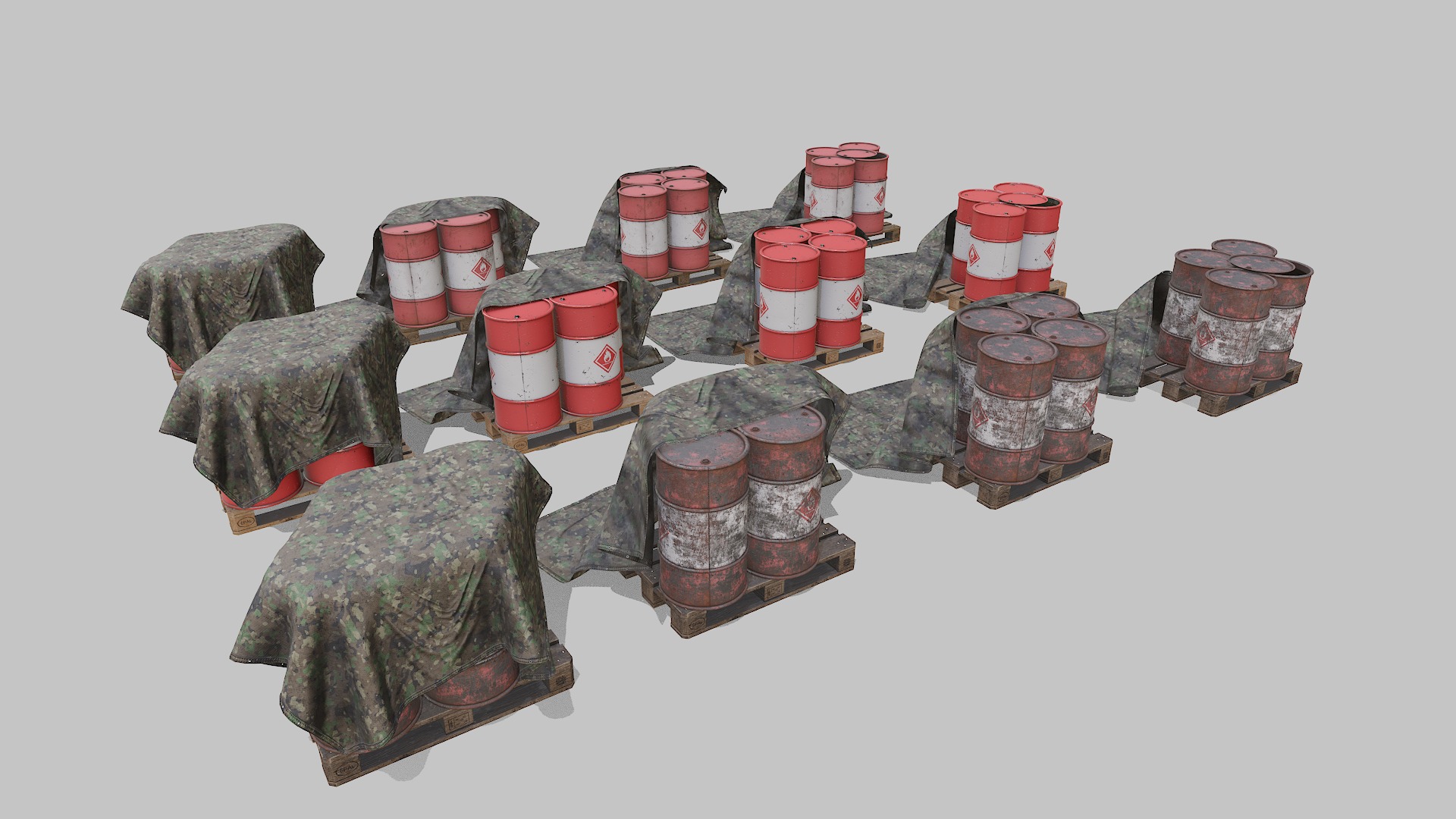 Covered barrels red Low-poly 3D model_4