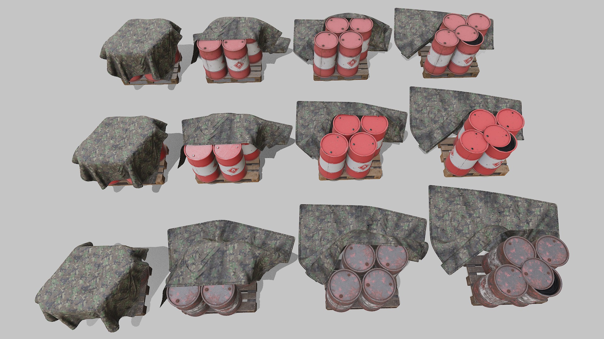 Covered barrels red Low-poly 3D model_8