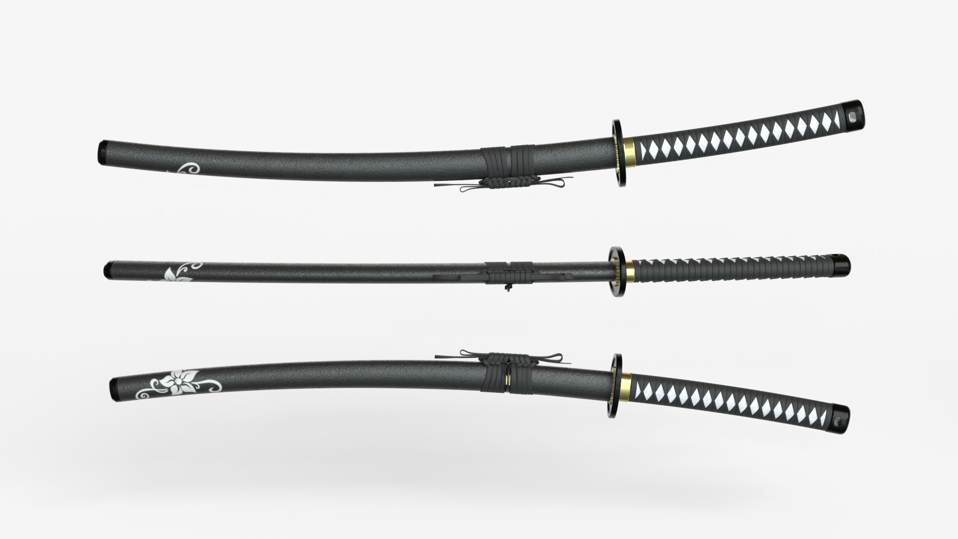 Black Katana a Saya a Sageo and Stand 3D model_2
