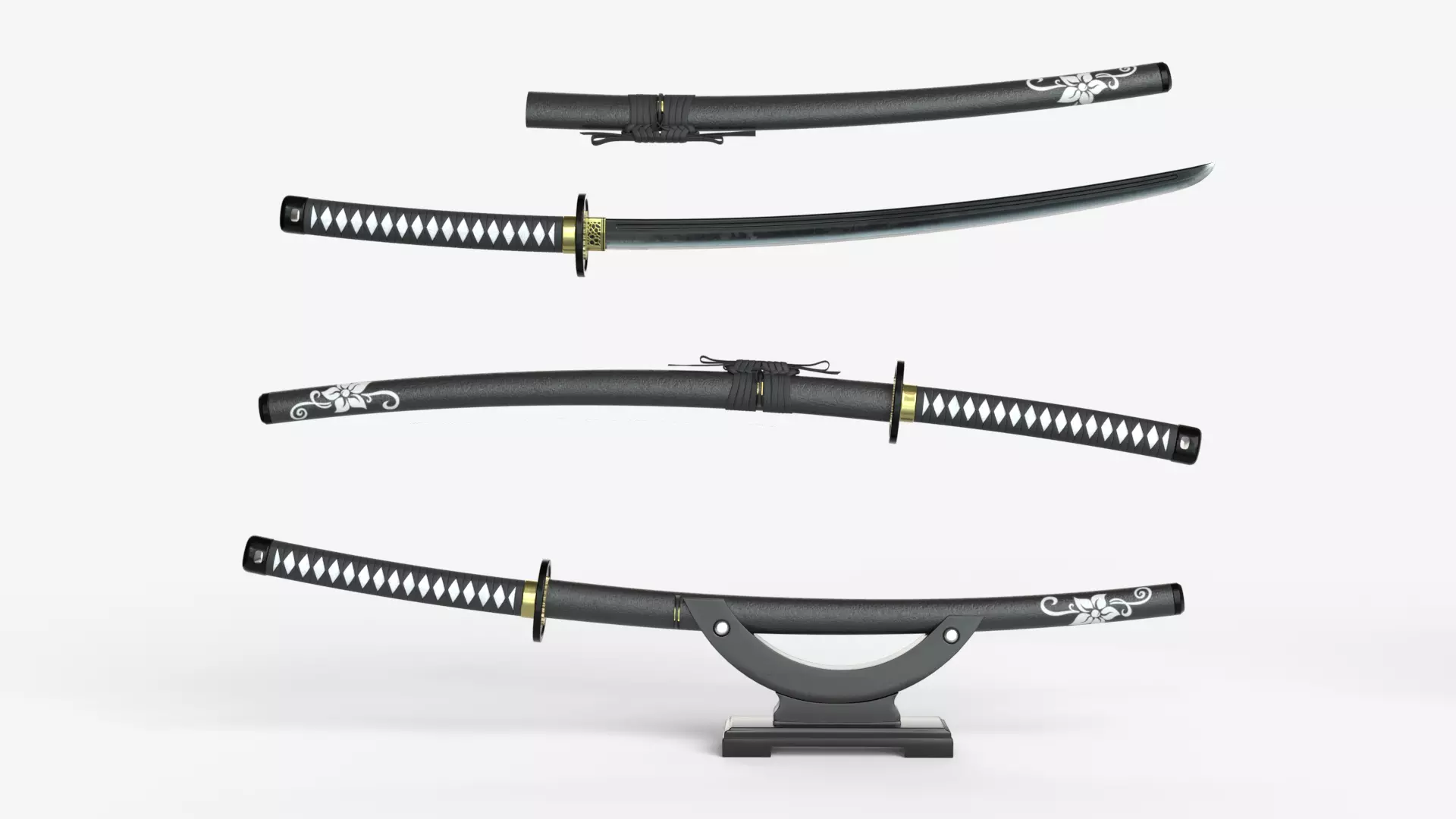 Black Katana a Saya a Sageo and Stand 3D model_0
