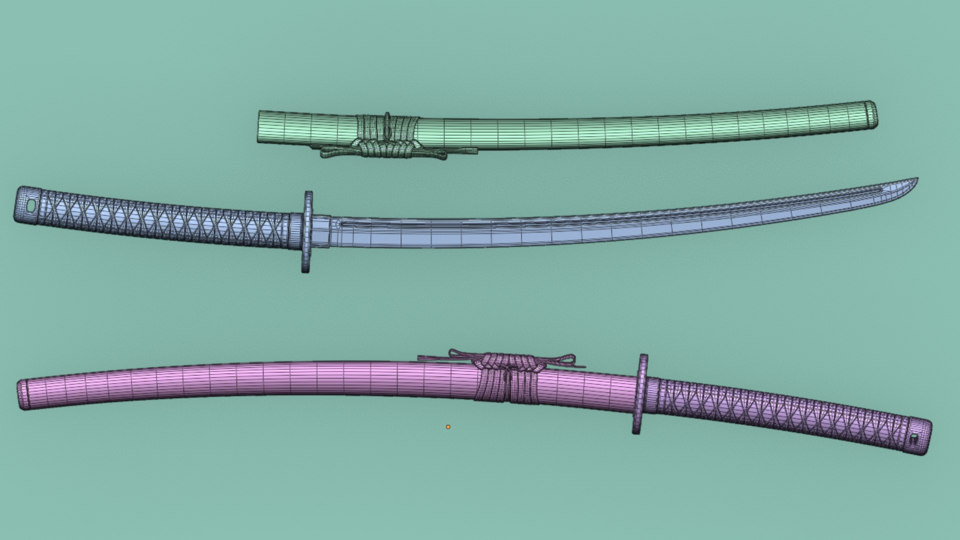 Black Katana a Saya a Sageo and Stand 3D model_14