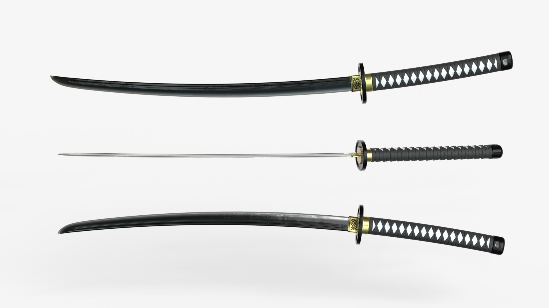 Black Katana a Saya a Sageo and Stand 3D model_3