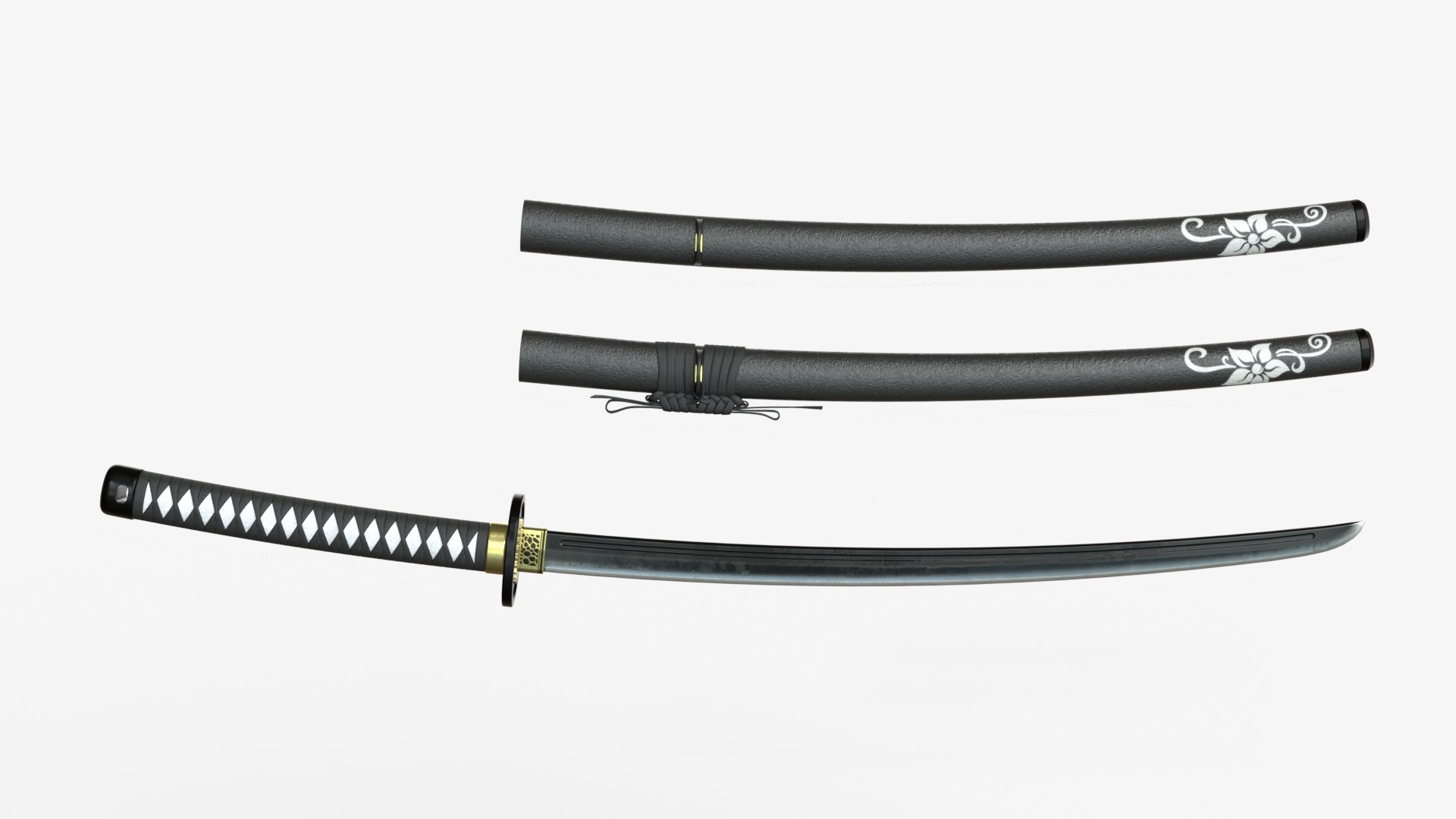 Black Katana a Saya a Sageo and Stand 3D model_4