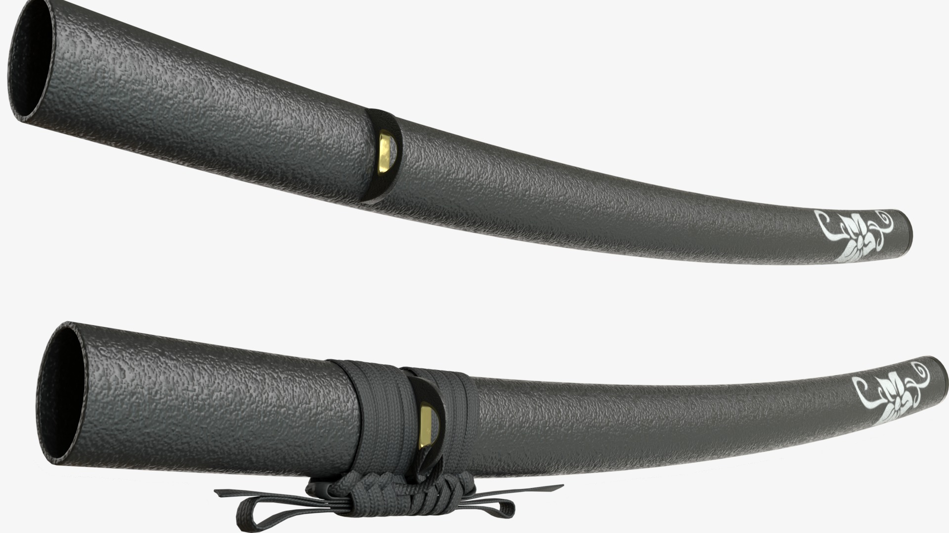 Black Katana a Saya a Sageo and Stand 3D model_8