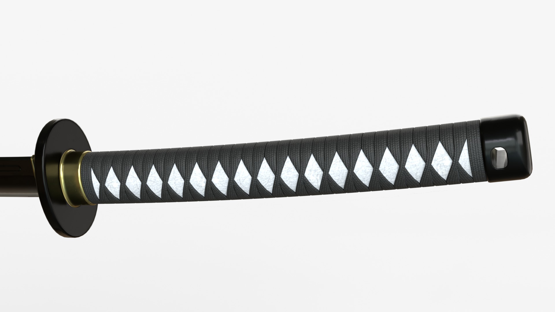 Black Katana a Saya a Sageo and Stand 3D model_7