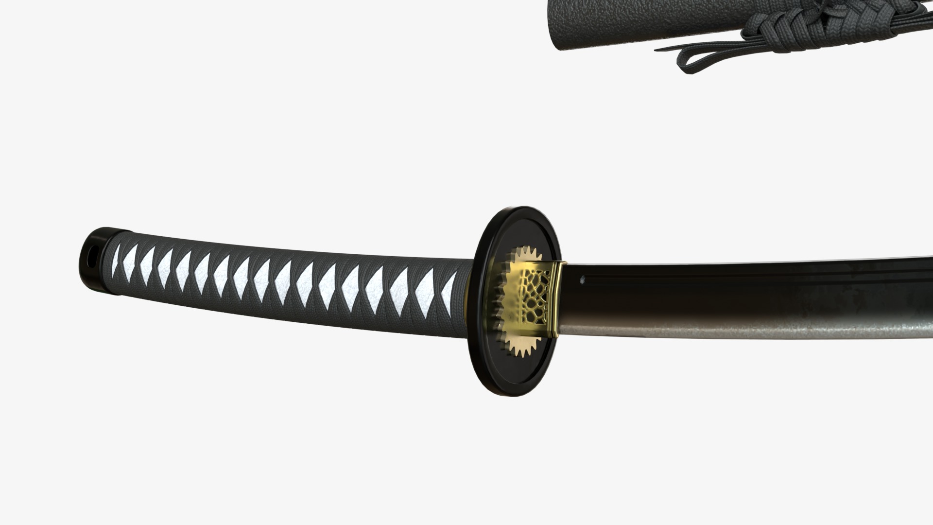 Black Katana a Saya a Sageo and Stand 3D model_10