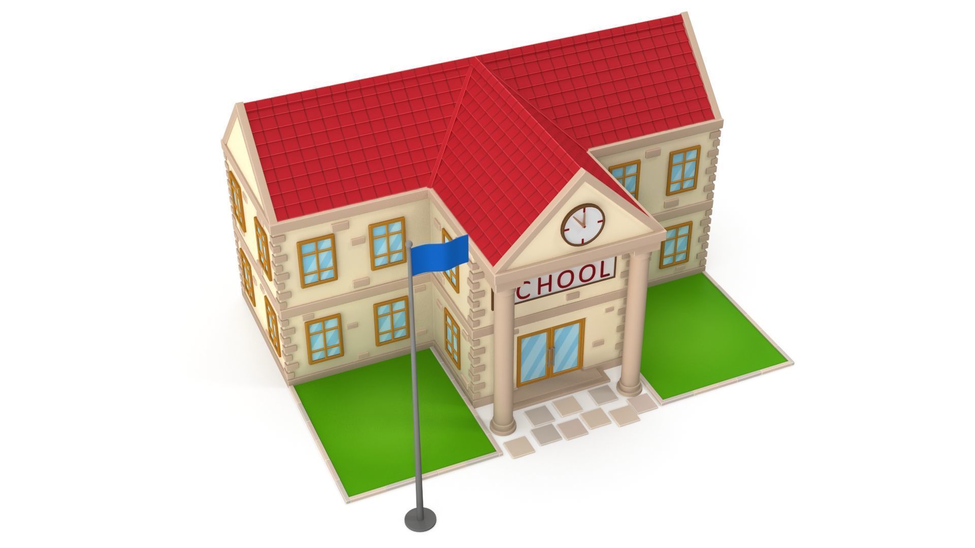 Cartoon school Low-poly 3D model_9