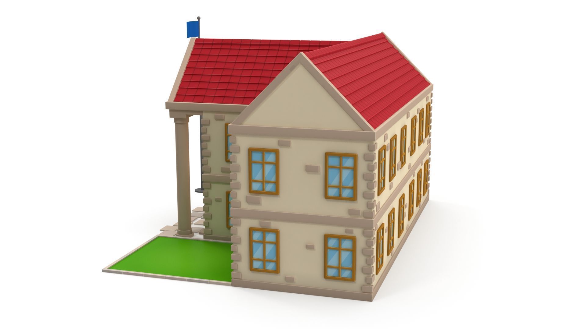 Cartoon school Low-poly 3D model_2