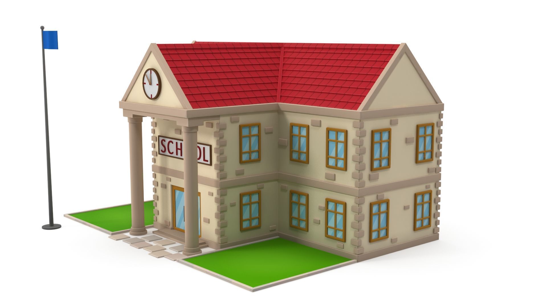 Cartoon school Low-poly 3D model_1