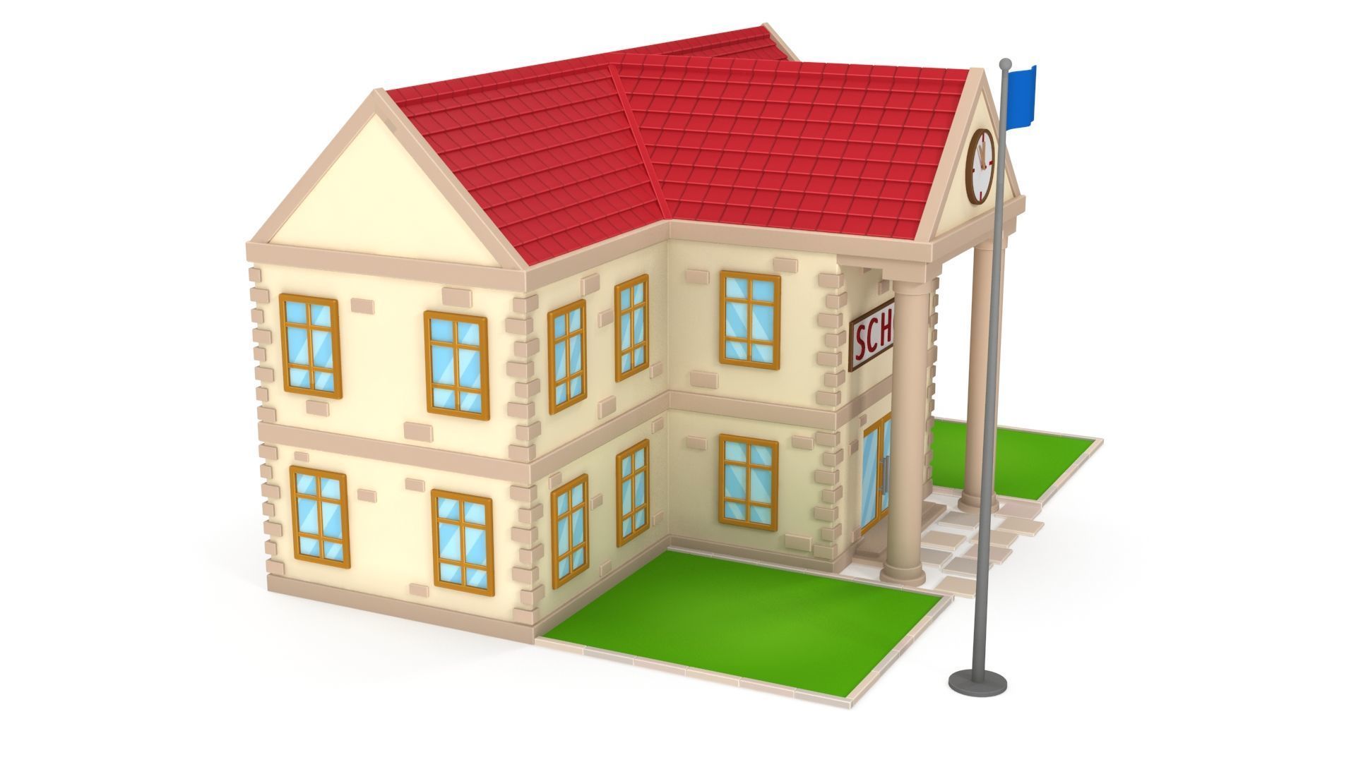 Cartoon school Low-poly 3D model_5
