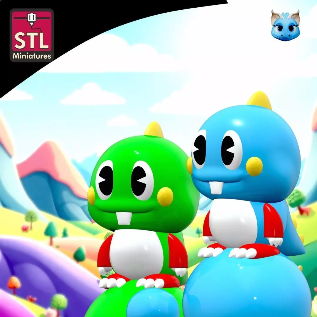 Bubble Bobble Dragons - 3D Model - Chibi Style - STL File 3D print model