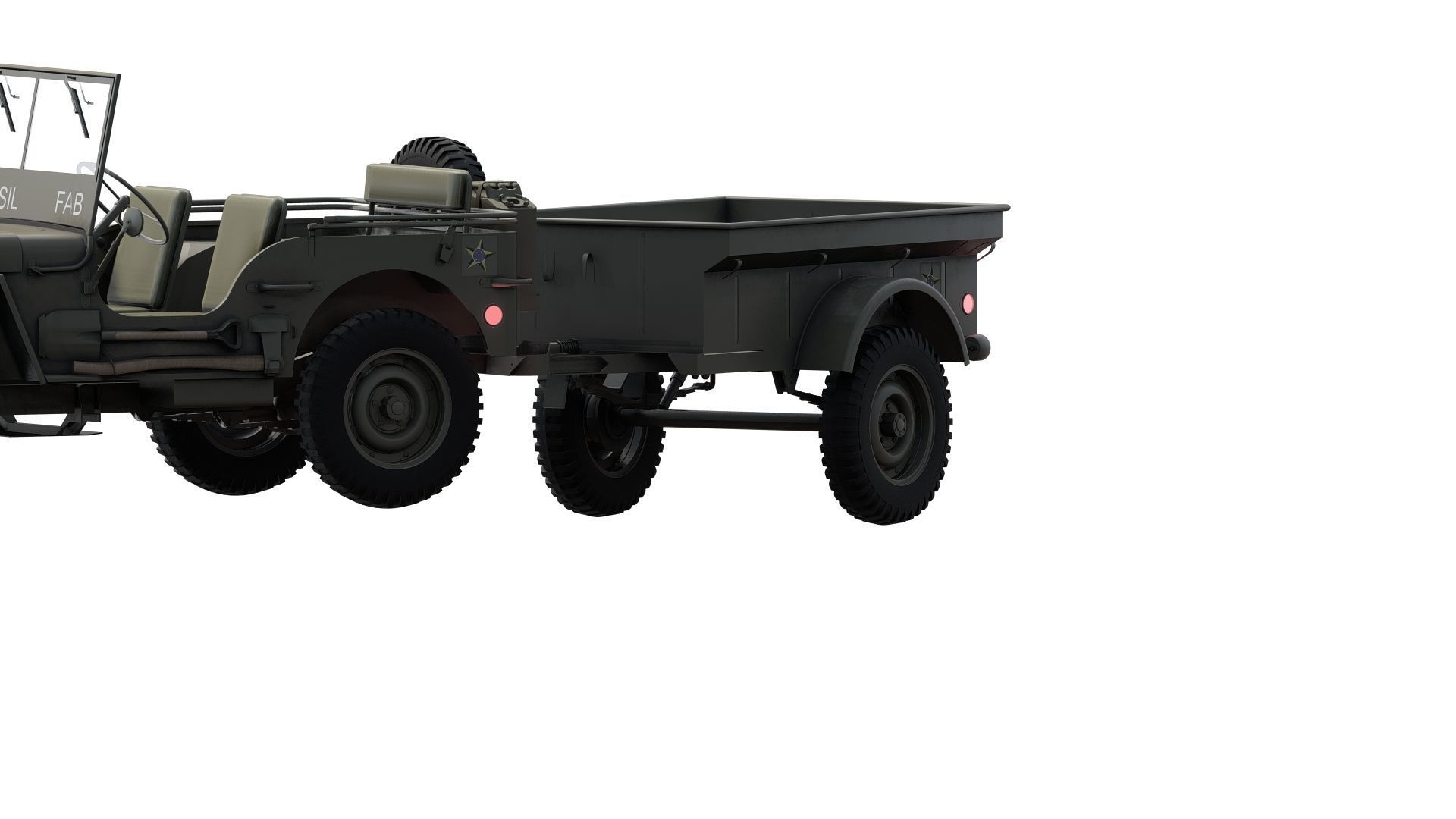 WW2 jeep with trailer 3D model_7