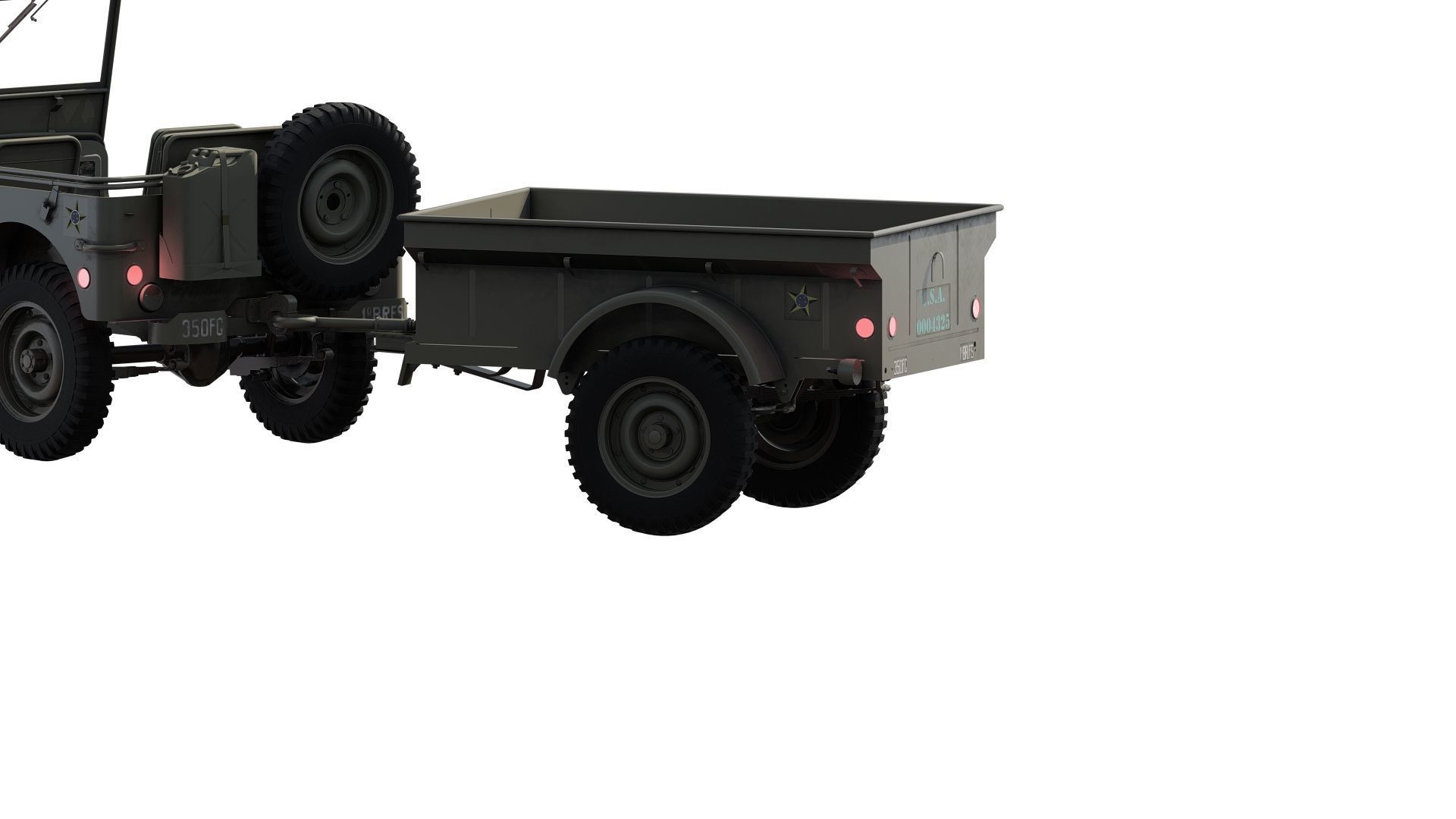 WW2 jeep with trailer 3D model_10