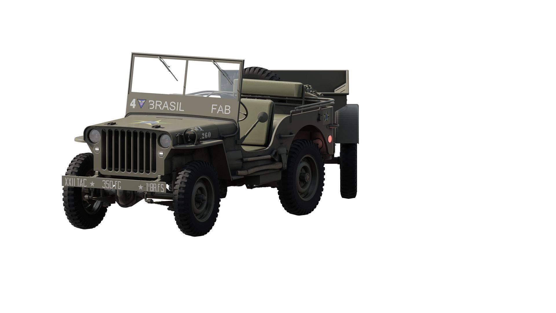 WW2 jeep with trailer 3D model_4