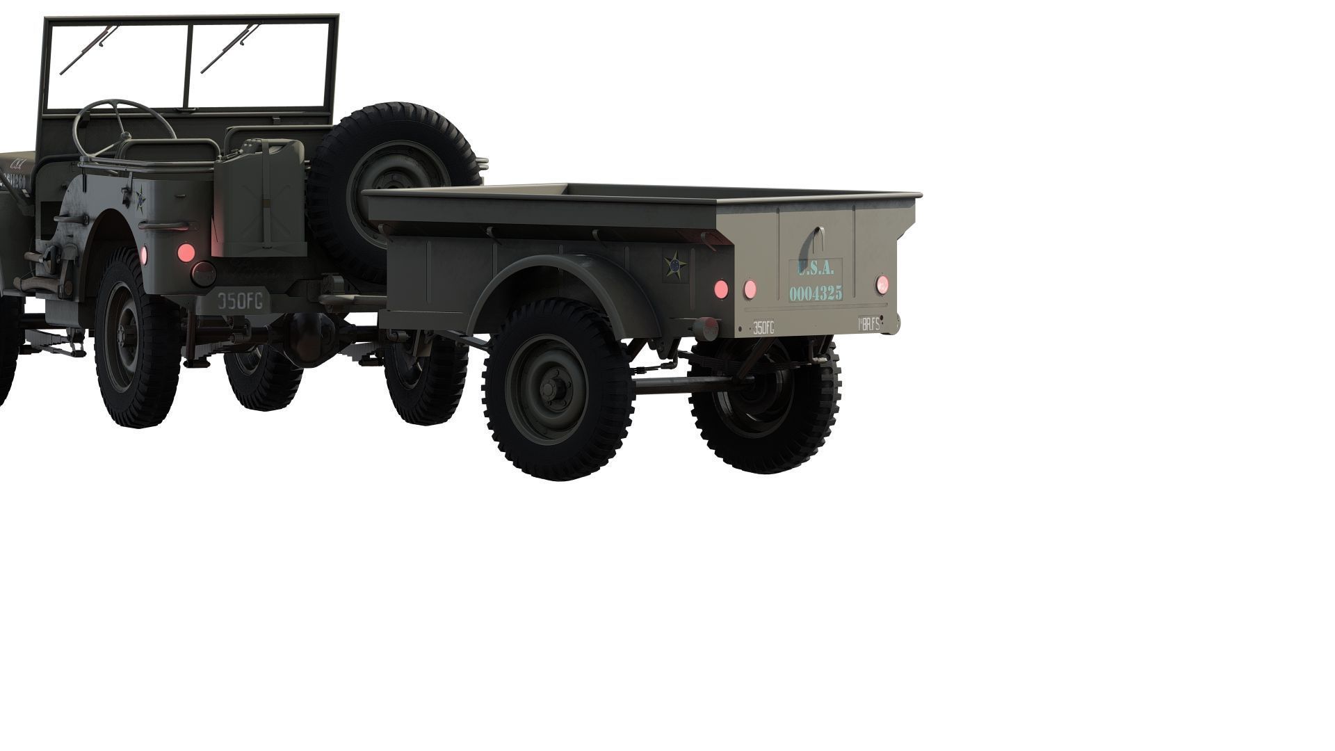 WW2 jeep with trailer 3D model_11