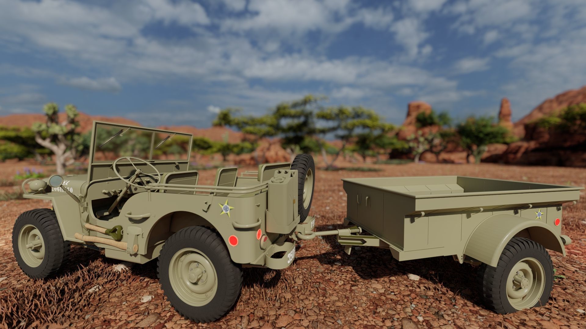 WW2 jeep with trailer 3D model_22