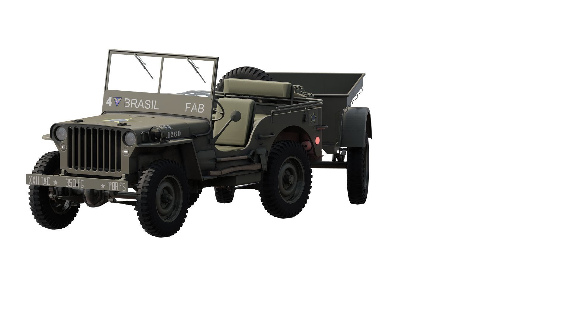 WW2 jeep with trailer 3D model_5