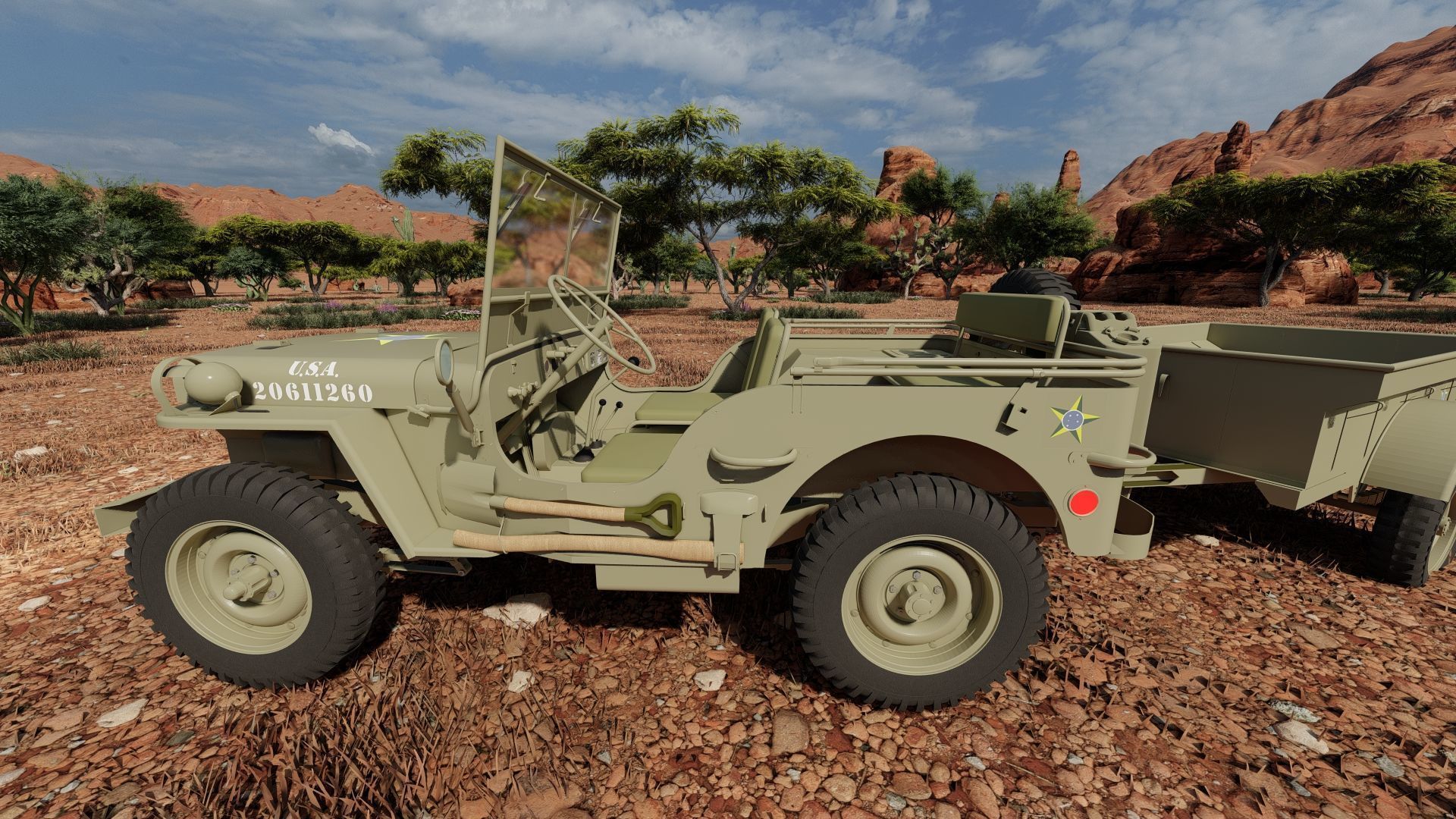WW2 jeep with trailer 3D model_23