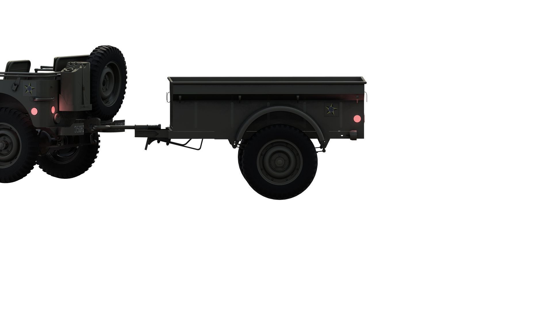 WW2 jeep with trailer 3D model_9