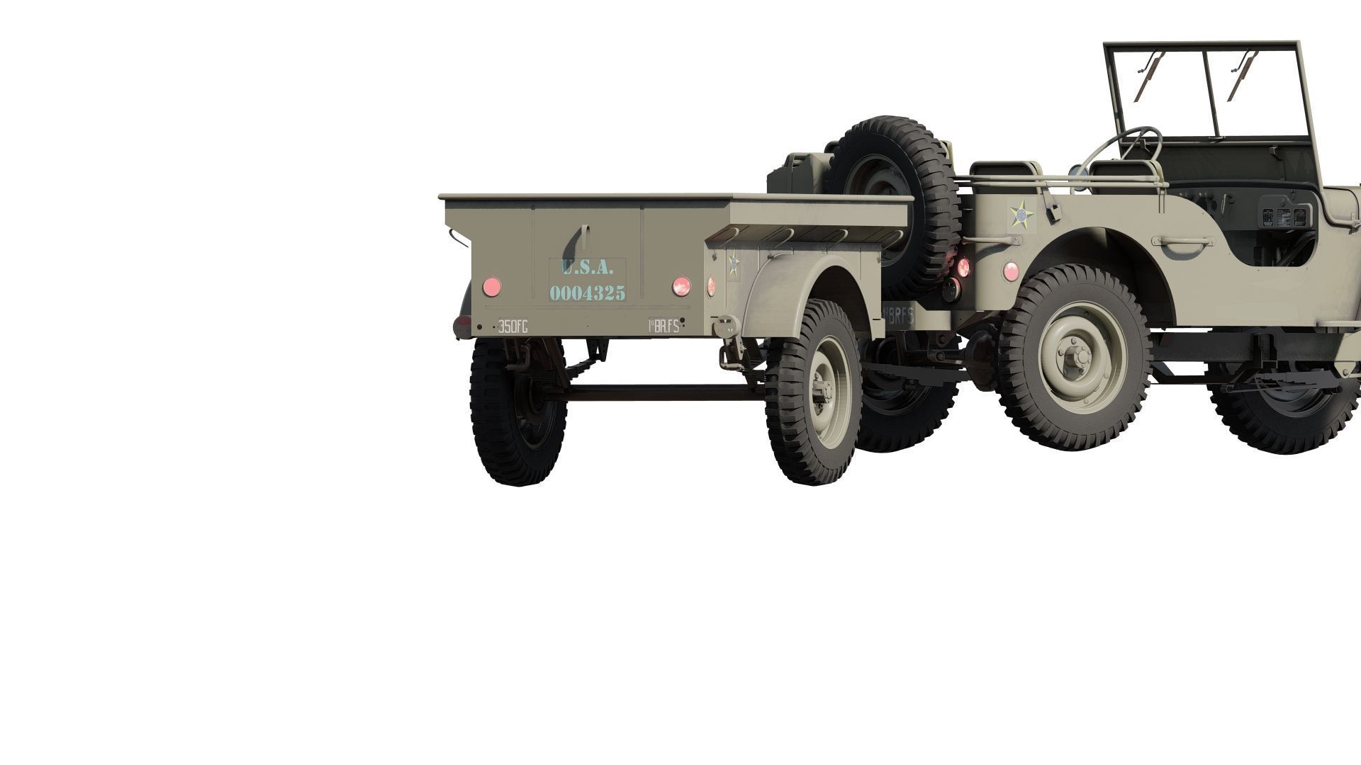 WW2 jeep with trailer 3D model_16