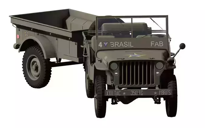 WW2 jeep with trailer 3D model