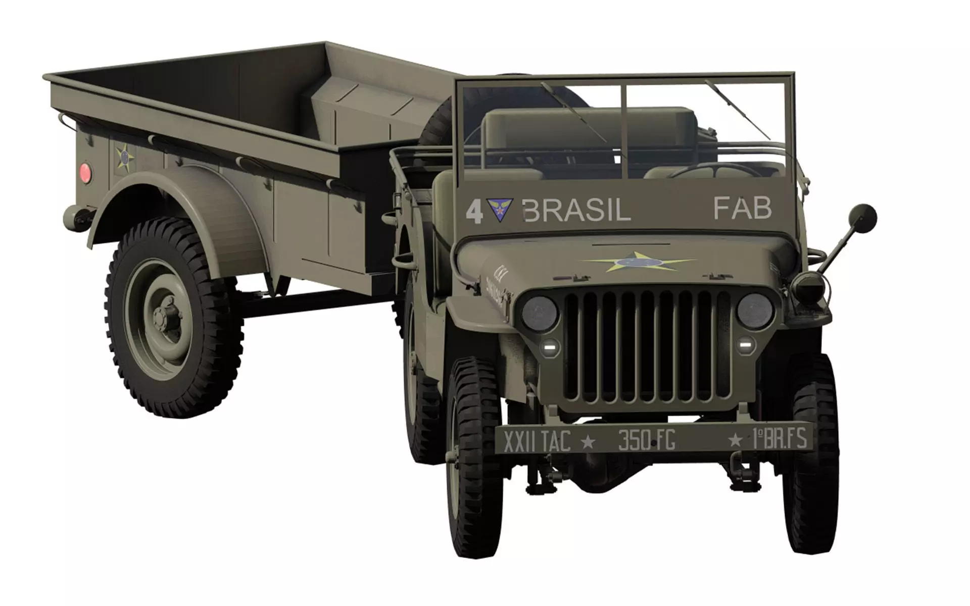 WW2 jeep with trailer 3D model_0