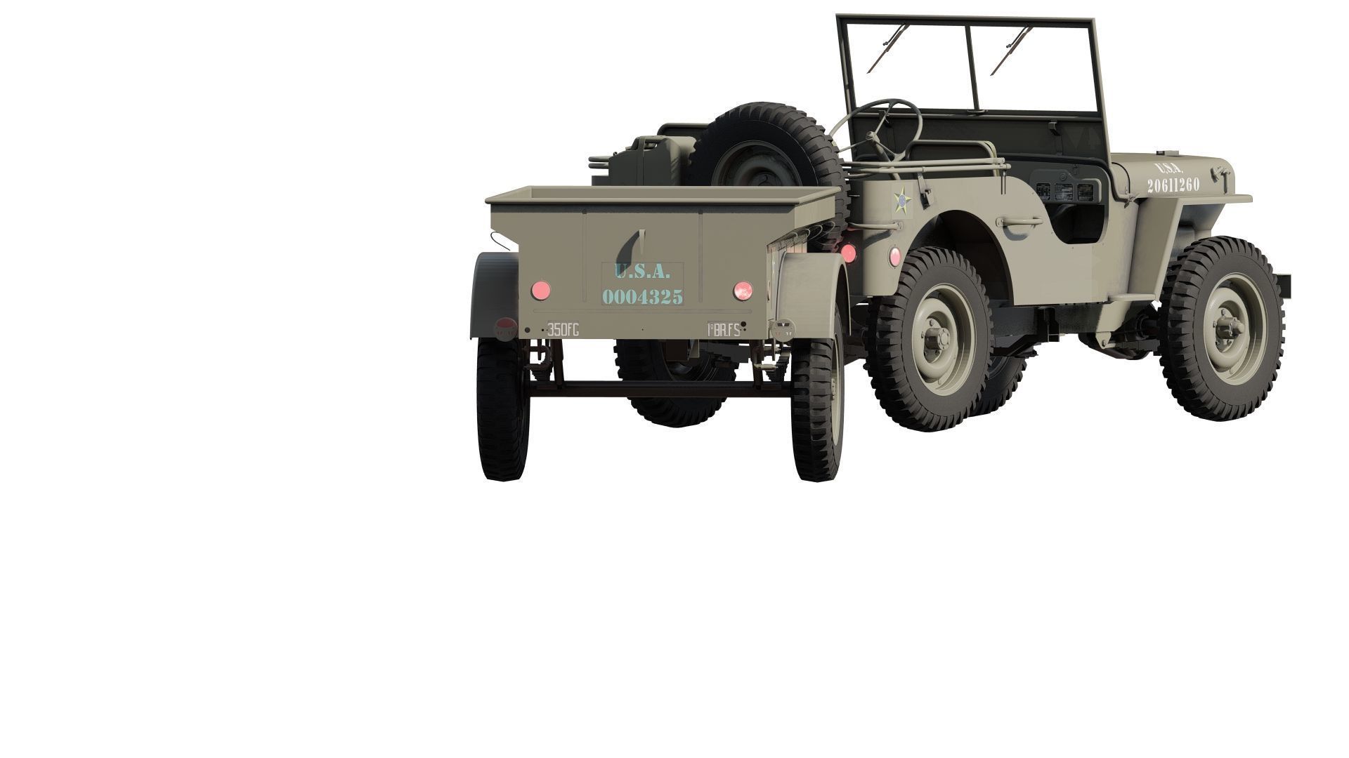WW2 jeep with trailer 3D model_15