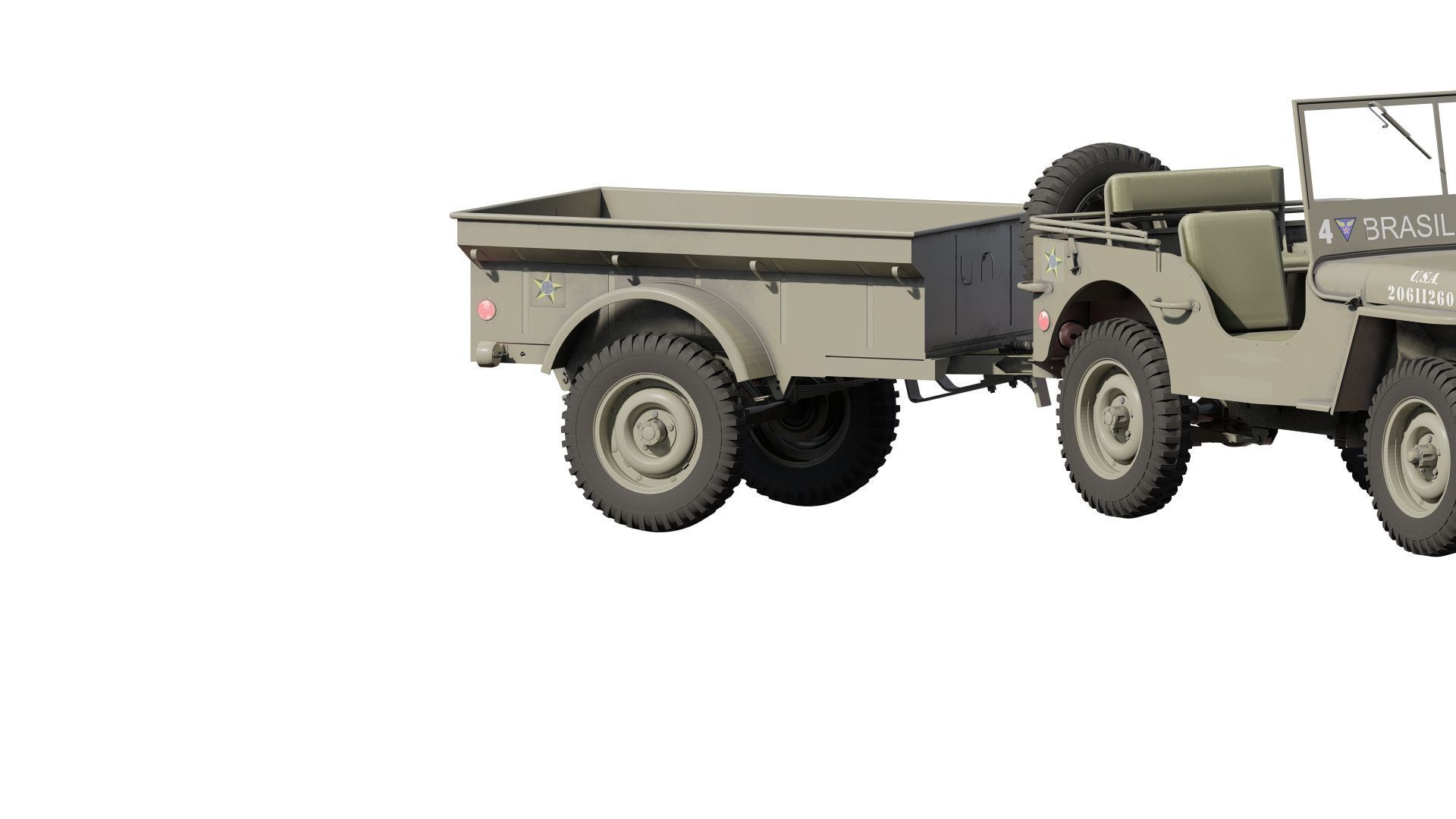 WW2 jeep with trailer 3D model_19