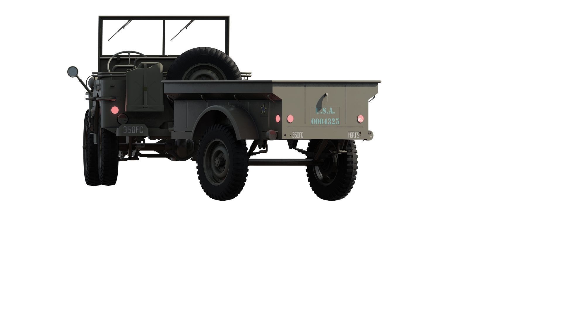 WW2 jeep with trailer 3D model_12