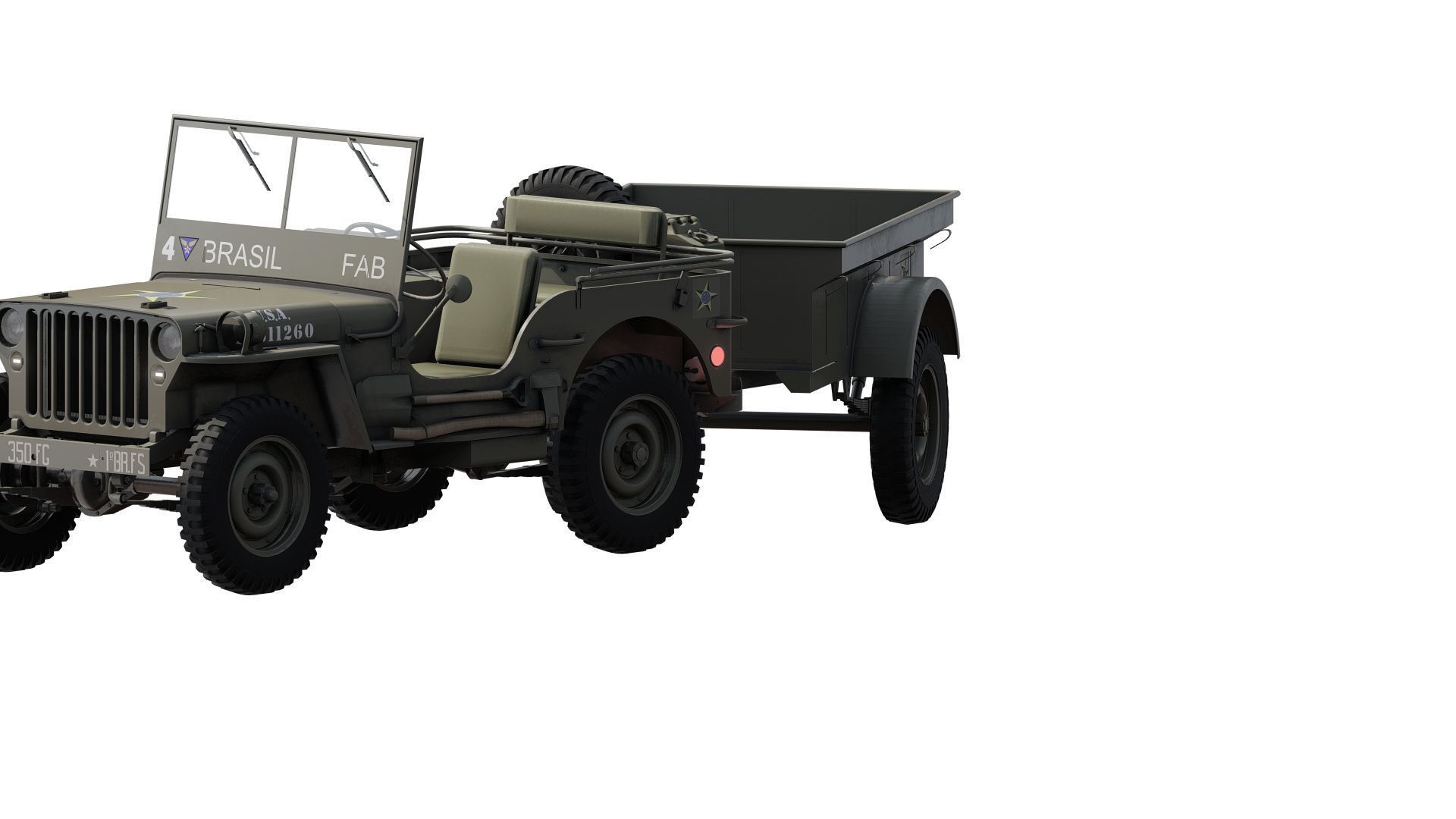 WW2 jeep with trailer 3D model_6