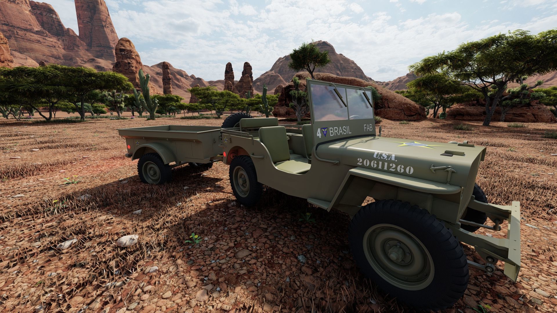 WW2 jeep with trailer 3D model_25