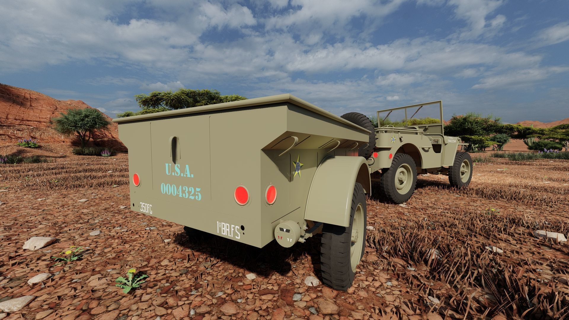 WW2 jeep with trailer 3D model_28