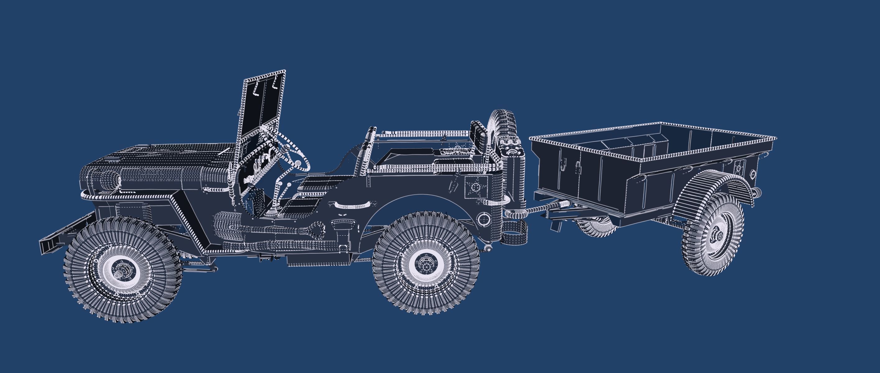 WW2 jeep with trailer 3D model_48