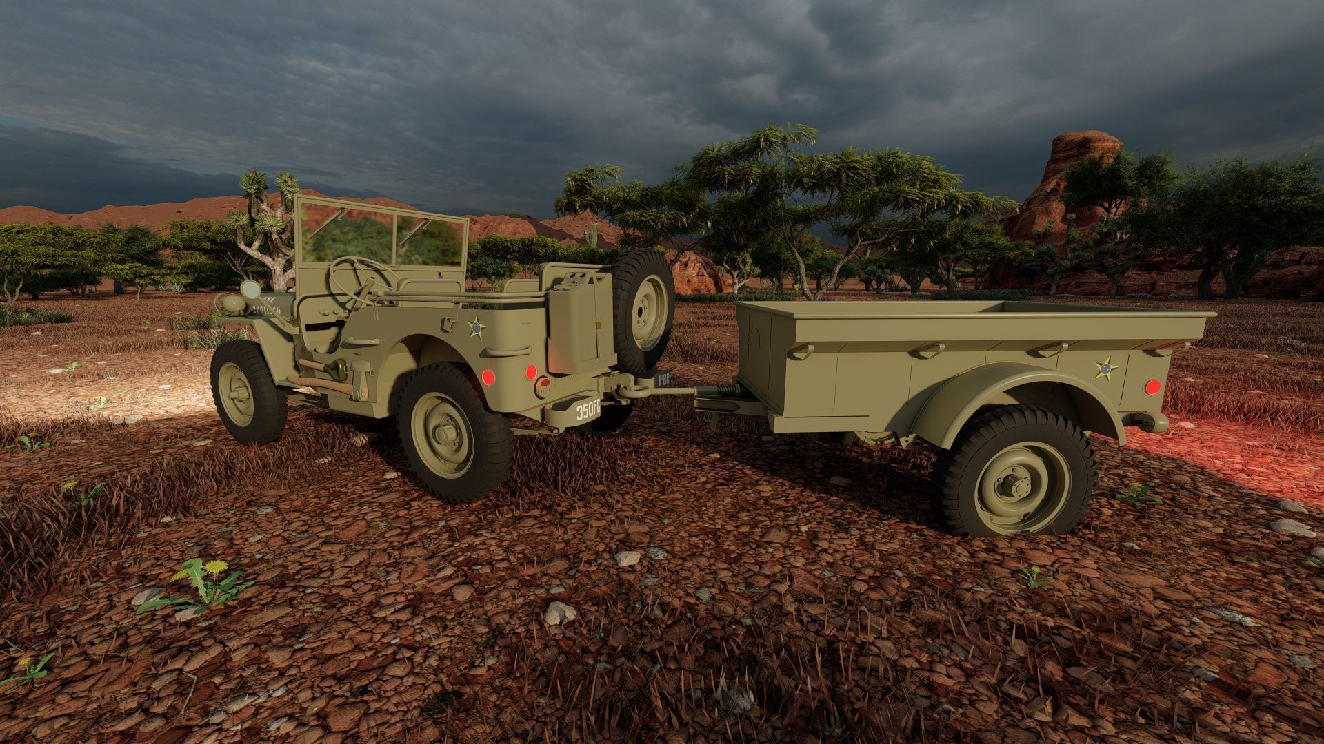 WW2 jeep with trailer 3D model_36