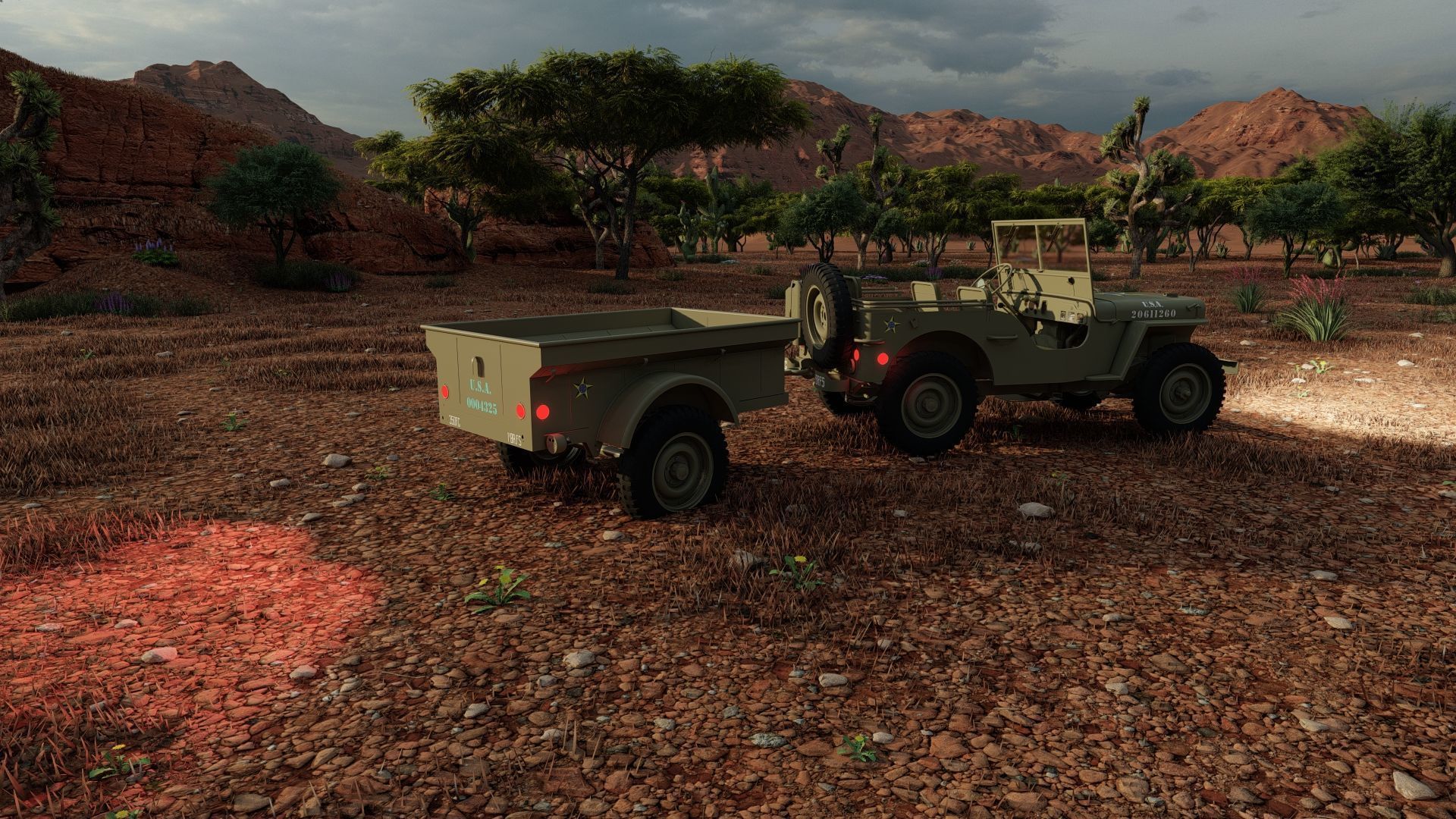 WW2 jeep with trailer 3D model_38