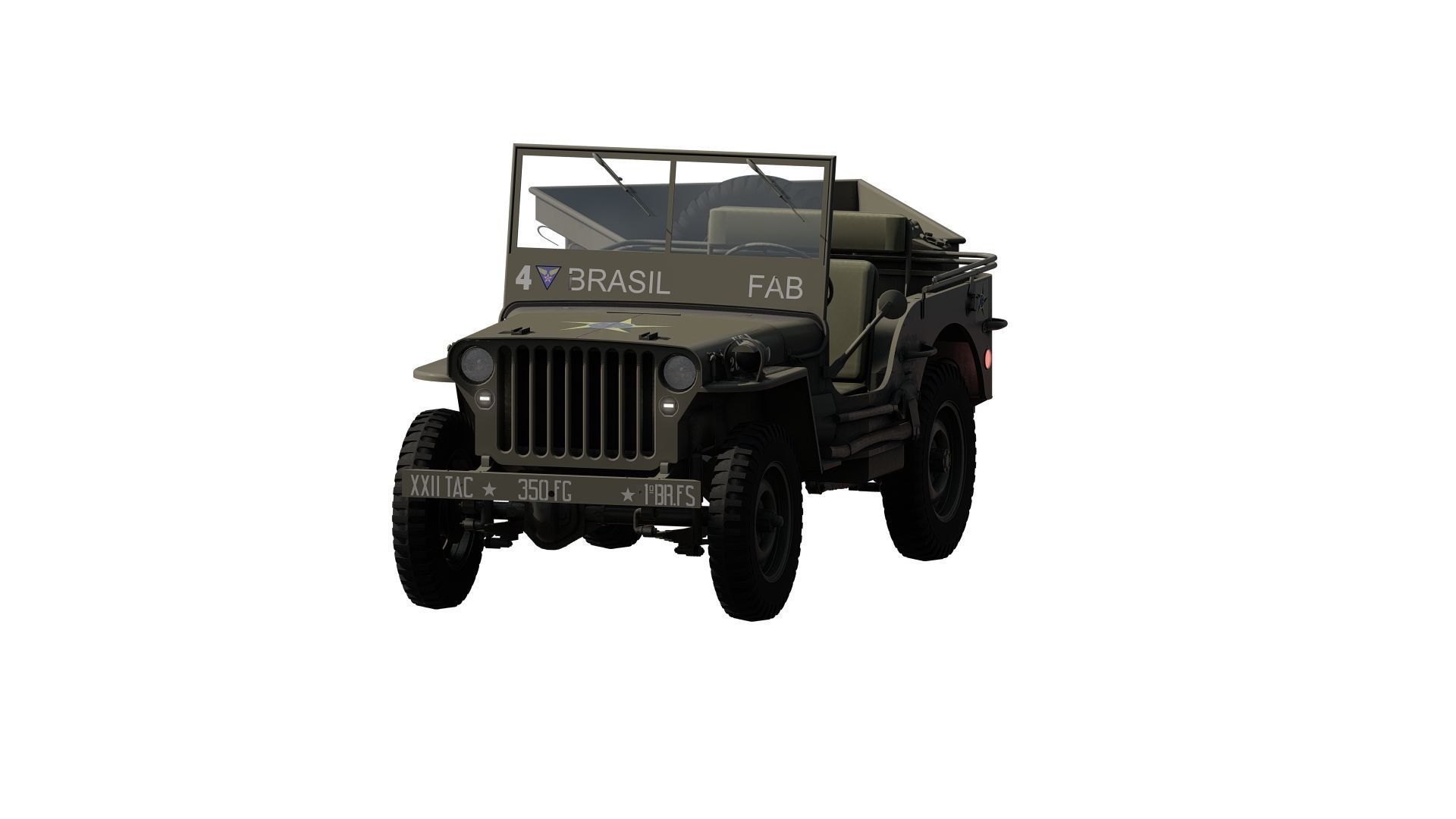 WW2 jeep with trailer 3D model_3