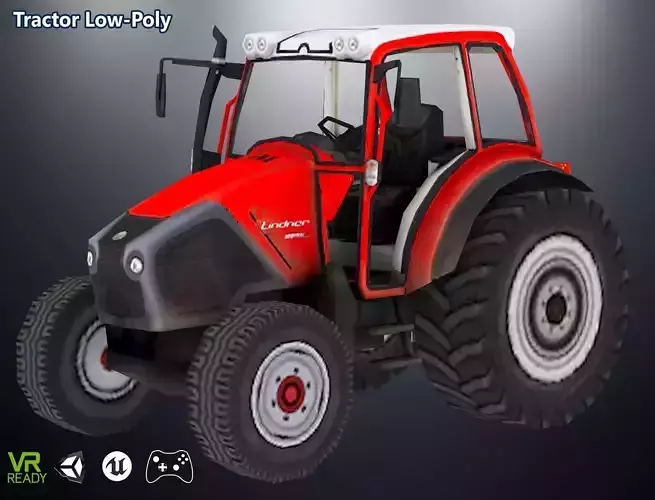 Tractor Red Low-Poly Low-poly 3D model